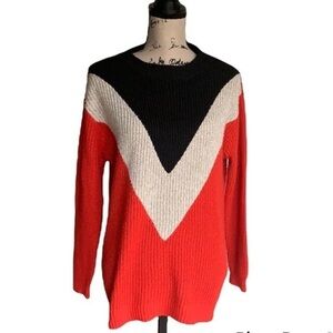 Staccato Chevron Long Sleeve Red Black Sweater Size Medium